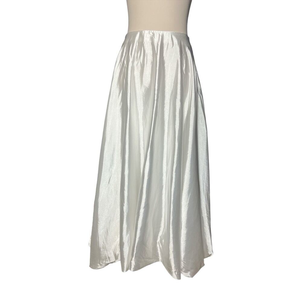 Commense Women’s Small A-Line Satin Midi Zippered Bubble Hem Skirt Boho Cottage